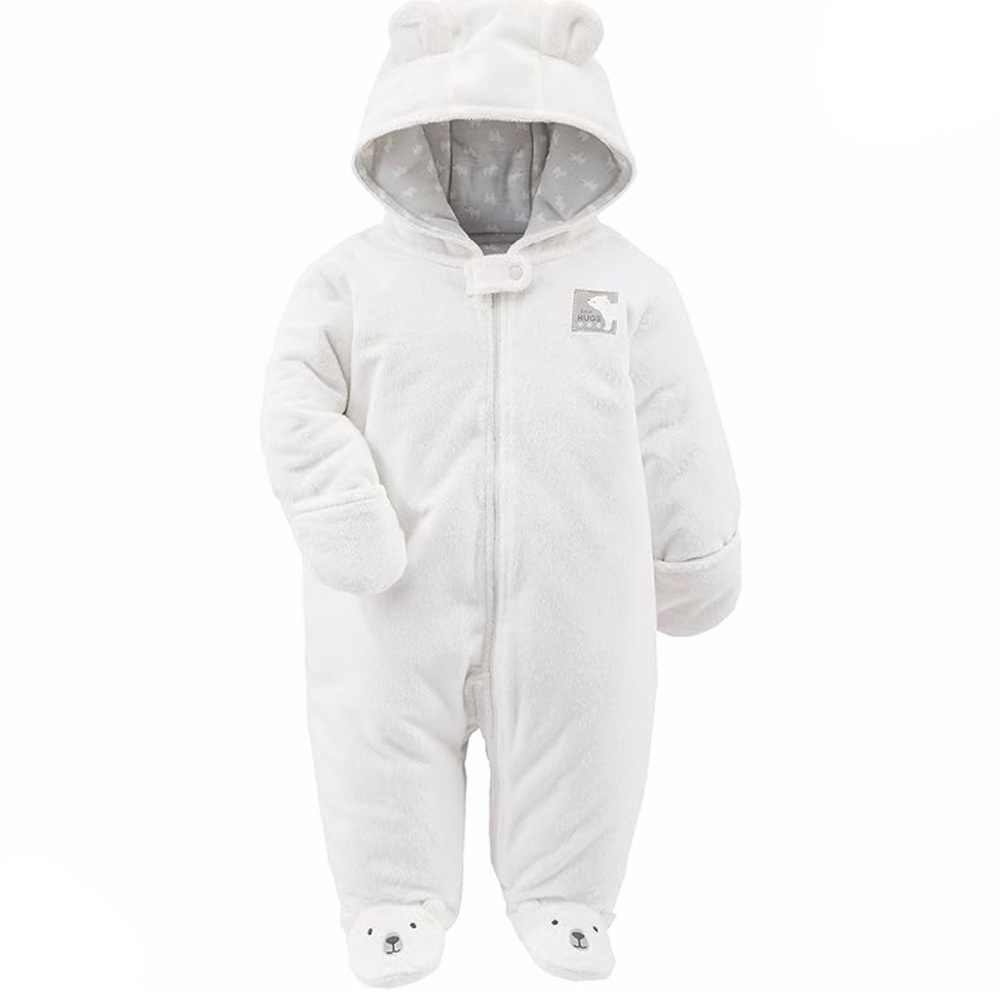 Simple Joys by Carter's Baby Girls' Fleece Jumpsuit, white snowsuit with ears